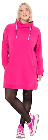 Ulla Popken dam sweatklänning, ståkrage, långärmad, fickklänning, magentapink, 50-52