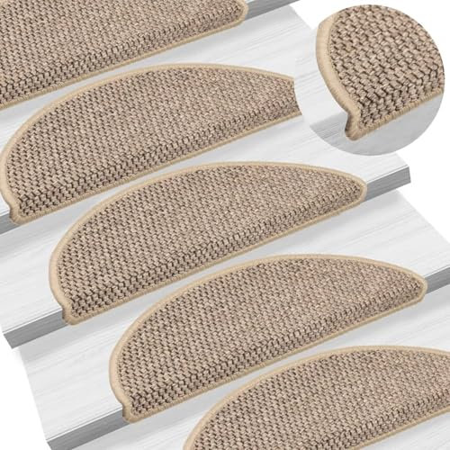 Xichuzi Treppenmatten Selbstklebend Sisal 15 STK Stufenmatten, Treppenteppich, Antirutschmatten Für Treppen, 56x20 cm Dunkelbeige