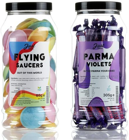 Just Treats Flying Saucers and Parma Violets - Sweet Gift Jars of A Saucer of Sweet Memories - 13,25