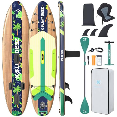 ZLX SUP Board mit Sitz Stand up Paddling Board 320cm Stabil Aufblasbares Paddle Board für Erwachsene Familien Anfängerfreundlich, Anti-Rutsch Deck, Pumpe