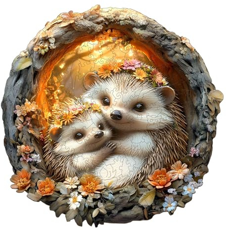 Individz Holzpuzzle für Erwachsene, Einzigartige Tierförmige Eltern-Kind-Igel Wooden Puzzle, Geburtstagsgeschenk Weihnachtsgeschenke für Familie Freunde (L-34*34cm-290 Stück)