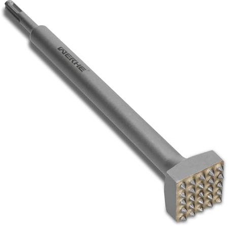 WERHE SDS Plus Stockermeißel, 25 Zähne, 300 mm, für Beton, Stein und Granit | Hartmetallzähne, Werkzeugaufnahme 10 mm, Gewicht 0,8 kg, entfernt alte Beschichtungen, raut Oberflächen auf