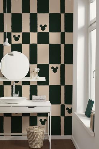 Komar Carta da parati fotografica in tessuto non tessuto, motivo Disney Mickey Mouse Green Chess, dimensioni 200 x 250 cm, per cameretta dei bambini