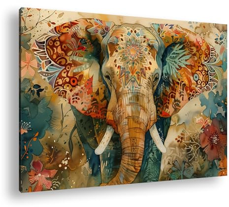 deyoli Muster der Natur – Elefant geschmückt mit Ornamentmagie Format: 60x40cm XXL Kunstdruck Motiv auf Holzrahmen/Leinwandbild/Wandbild/Wohnzimmer Dekoration