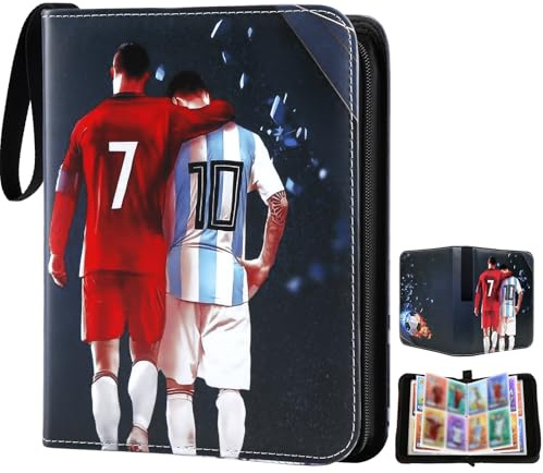 Card Binder, Football Trading Holder Binder Collectible for Kids, PU Leather Cards Trainer Albums, Binder for Card, 50 Page - Capacity 400Cards Birthday Football for Boys