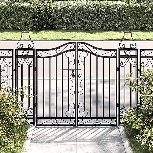 Gecheer Cancello da Giardino, Design Elegante con Montanti in Ferro Battuto 121x8x100 cm Nero, Cancello Esterno per Cortile e Patio