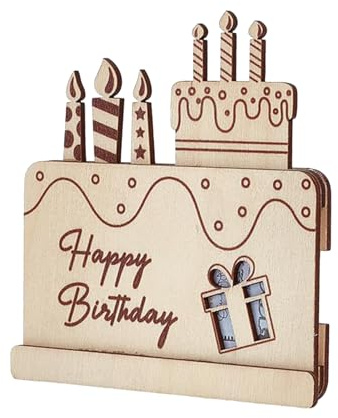 KASESSS Porte-Monnaie pour Cartes d'Anniversaire en Bois, Idée Cadeau d'Argent, Porte-Monnaie Amusant pour Cadeaux d'Anniversaire, Billets d'anniversaire en Bois à Gribouiller pour Cadeau Femmes