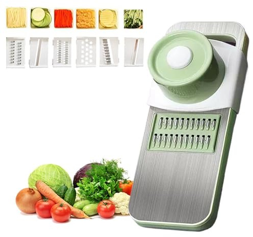 Multifunctional Vegetable Cutter,Vegetable Chopper Set,Manual Food Cutter & Dicer with 6 Blades,Hand Safe Shredder Knife, Mandoline Slicer for Vegetables, Meal Prep & More,Kitchen Gadgets (Slivery)