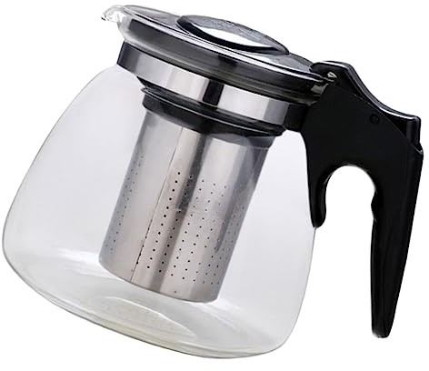 FONDOTIN Jarra De Té De Cristal Transparente Con Infusor De Acero Inoxidable 950 Ml Resistente Al Calor y Frío Para Preparar Té Helado y Hojas Sueltas Multiuso