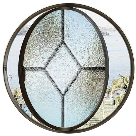 GLFNB Ventana de Vidrio de privacidad de Arte Moderno para ático, baño, Cocina, Base, ventilación giratoria de 360°, pequeña Ventana Redonda con Marco y manija de aleación de Aluminio (40 cm/15,7