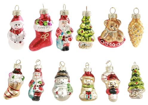 Licsaliwe Mini -Glas -Weihnachtskugeln, 12pcs farbenfrohe Vintage -Ornamente mit Seil, Hängebaumdekor für Weihnachten Party, Festliche Dekorationen