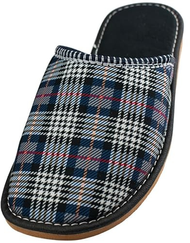 APREGGIO - Pantuflas para hombre de tela a cuadros – Pantuflas cómodas y ligeras - 40/46 EU, azul marino, 46 EU