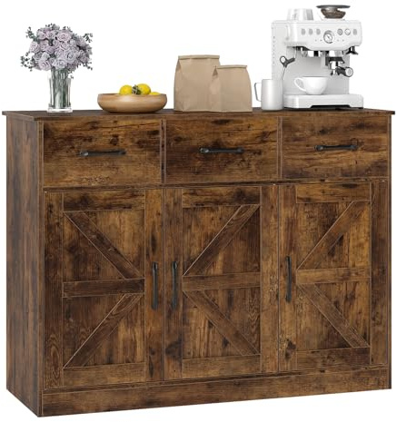 COSTWAY Credenza da Cucina, Armadio con Ripiani Regolabili e Ante, Armadietto per Cucina, Sala da Pranzo e Soggiorno, 108 x 38 x 81 cm (Marrone)