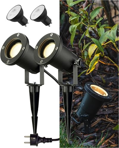 SLV NAUTILUS XL 2-pack | Utomhuslampa för belysning av trädgård, terrass, gångar, damm, utomhusbelysning | IP65, GU10, 1,5 m kabel, med stickkontakt, svart