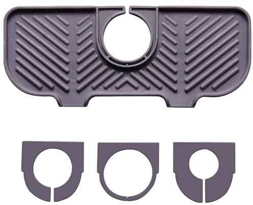Silicone Kitchen Sink Splash Guard 10.6x4.3 inch Draining Faucet Mat Adjustable Sink Tap Protector Mat Self Draining Water Sinkfor Kitchen Bathroom Living Room Grey