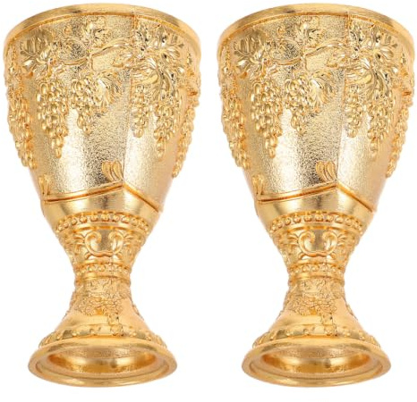 Operitacx Lot de 2 Calices à Vin en Alliage de Zinc Doré, Coupe D'offrande Rétro Motif Floral Embossé, Compact et Portable, pour Communion et Mariages