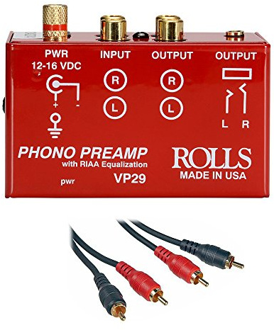 Rolls VP29 Phono Preamp with 2 RCA Male to 2 RCA Male Dual Audio Cable -3'