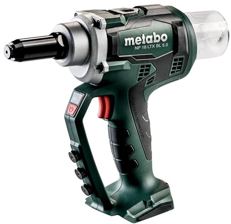 metabo Akku-Blindnietpistole NP 18 LTX BL 5.0, 18V Nietgerät, 10.000 N | Bürstenlose Nietzange für Ø 2.4-6 mm, ohne Akku und Ladegerät, inkl. 8 Mundstücke, Gürtelhaken und metaBOX 145 L