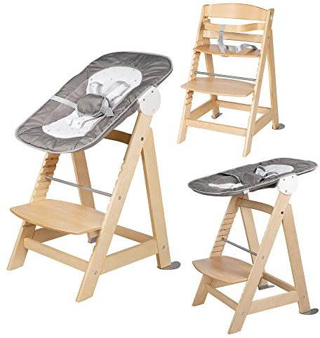 roba Born Up Barnstolsset 2in1 + Nyföddinsats Stjärnblända med liggläge - Barnstol från födseln - Trä natur