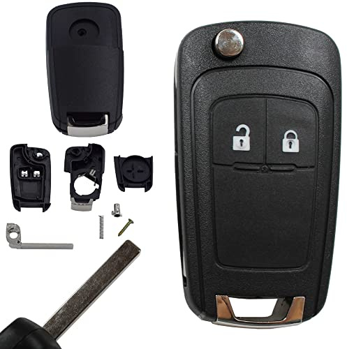 Autoschlüssel Funk Fernbedienung Austausch Gehäuse mit 2 Tasten + Rohling kompatibel für Opel Meriva Astra J Adam Corsa E Casvada Mokka Zafira C