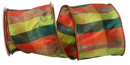 Reliant Ribbon Plaid Dupioni Raymond Wired Edge Ribbon, 4 Inch X 10 Yards, Multi