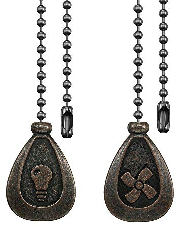 Dotlite Bronze Ceiling Fan Pull Chain Set, Decorative Pull Chain Pendant Extension, 12 Inches Lighting & Fan Beaded Ball Fan Pull Chain Extender with Connector (2 Pack)