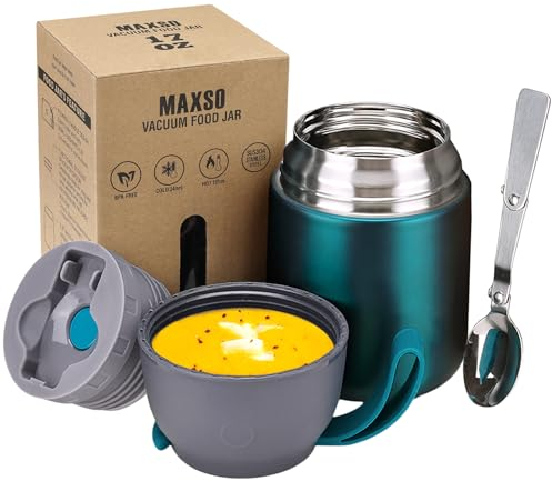 Thermos per Alimenti 500ml, Contenitore Termico per Alimenti di Acciaio Inossidabile con Cucchiaio Pieghevole, Isotermico Sottovuoto per Cibi Caldi e Freddi, Verde