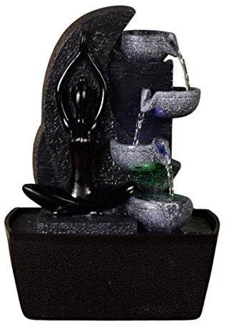 Inomhusfontän kaskad 4 nivåer vattenvägg roche, Zen Fountain kvinna yoga färgglada LED-ljus, fontän dekorationsbord, H 25 cm – Yama Zen'light