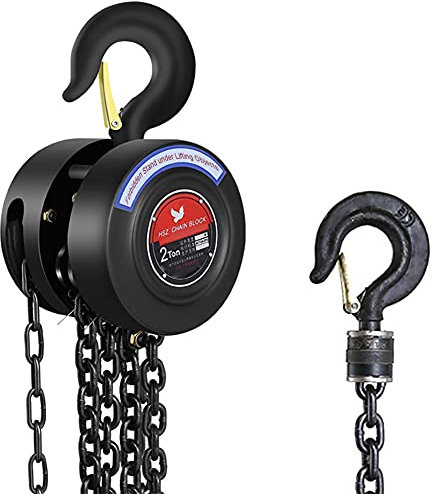 Manual Chain Hoist | 1 Ton/2000 lbs Capacity | 10’ Lift | 2 Hooks | Manual Hand Lift Steel Chain Block Hoist (1T)