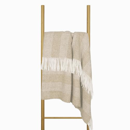 Manta de Lana 140x200 cm, 100% Pura de Nueva Zelanda, Plaid de Lana Suave para Cama y Sofá, Colcha como Cubrecama para Sofás, Elegante Cubrecama con Flecos – Nostra Zelandia Wool Manta Grande