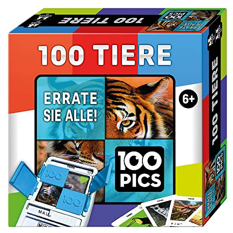 100 PICS 20208045 Quizspiel Tiere, Lernspiel für die ganze Familie, Brainteaser, Reisespiel für Erwachsene und Kinder ab 6 Jahren