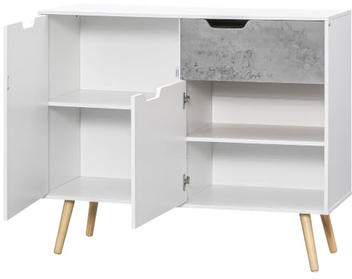 HOMCOM Aparador de Cocina Buffet 2 Puertas 1 Cajón 98x39x81,5 cm Blanco | Armario de Almacenaje, para Salón Estudio Dormitorio, Estilo Moderno