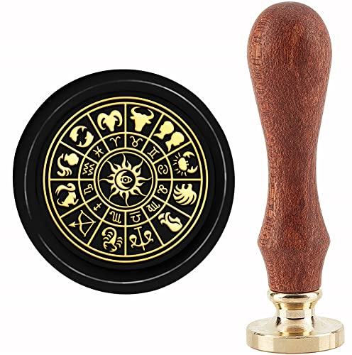 craspire Wachssiegelstempel Zwölf Konstellationen Wachsstempel 30 mm/1.18 Zoll Abnehmbarer Messingkopf Siegelstempel Mit Holzgriff Für Einladungsumschläge Karten Geschenk