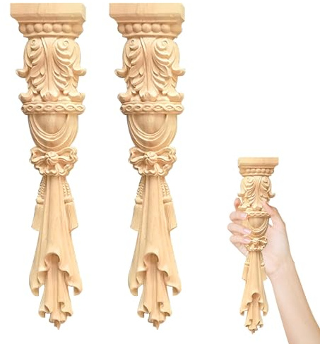 Sctmda Holzornamente für Möbel 2 Stück Holz Ornamente Ecke Onlay Zierleisten holz Applique Möbel Holzornamente Ornamente möbel barock style für Möbel Vintage Style Geschnitzte Möbel 30X6cm