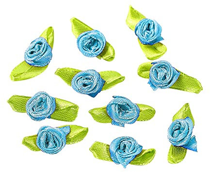 Duories 200minicabezas Rosas Artificiales con Hojas,Rosas paramanualidades,decoración Flores paramanualidades,decoración esparcimiento,paramanualidades,álbumes Recortes,Adornos para Pelo,Lago Azul