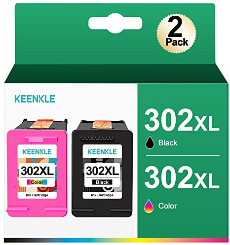 KEENKLE 302XL Druckerpatronen für HP 302 Druckerpatronen 302 XL Schwarz 302 XL Farbe für HP Envy 4525 4520 4527 4524 OfficeJet 3831 5230 3830 5220 4655 3835 3834 Deskjet 3630 3636 2130 3639 (2 Pack)