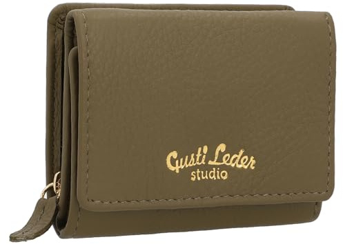 Gusti Geldbörse Leder - August Geldbörse Mini Portemonnaie klein Geldbeutel Kartenetui Brieftasche Damen Herren Grün