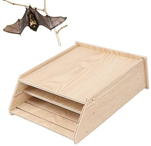 Luqeeg Fledermaushaus für den Außenbereich, Fledermauskasten aus Holz, Wetterfeste Fledermaushäuser, Großer Doppelkammer-Fledermausschutz (Holz)