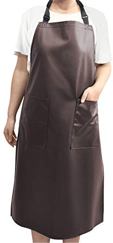 Fimghsoo Grembiule impermeabile regolabile da cucina senza tasche per uomini e donne, resistente all'acqua e all'olio, per cucina, ristorante, giardino e barbecue, marrone scuro (89 x 66 cm), 89X66cm