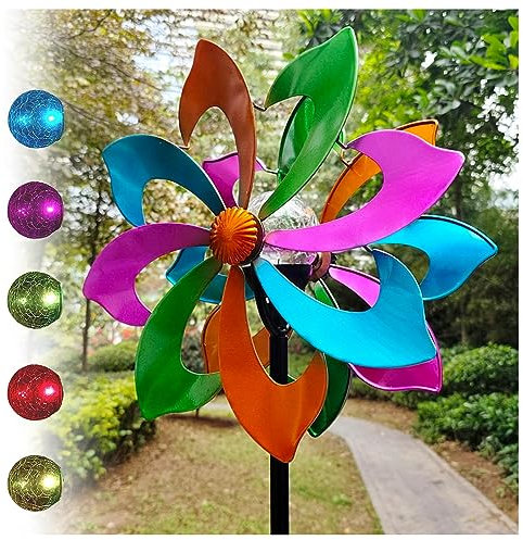 HAZARA Girandole A Vento da Esterno in Metallo, Spinner da Giardino All'Aperto, Grande Girandola A Vento Grande,Color
