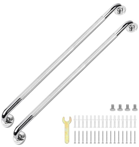sunzone 2 st handtag för badrumshandtag, 81 cm halkfria greppstänger, krom SUS 304 rostfritt stål badrum duschhandtag, säkerhet handräcke stöd, greppstänger för senior handikapp äldre skada