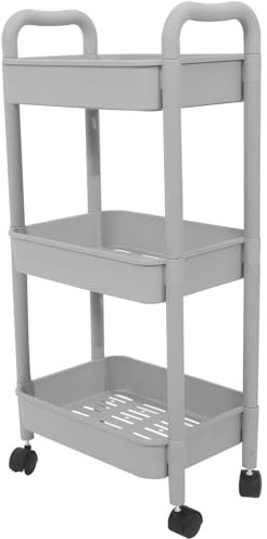 HOLIDYOYO 3-Stufiger Rollwagen Aus Kunststoff Mobiler Mehrzweckwagen Aufbewahrungswagen Bewegliches Organizer-Regal Mit Rädern Für Schlafzimmer Küche Badezimmer Grau