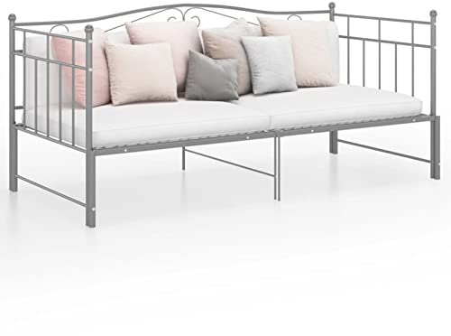 Rantry Ausziehsofa Bettgestell Ausziehbett Sofabett TagesbettGästebett Metallbett Funktionsbett Bettsofa Schlafsofa für Gästezimmer Wohnzimmer Grau Metall 90x200 cm#E