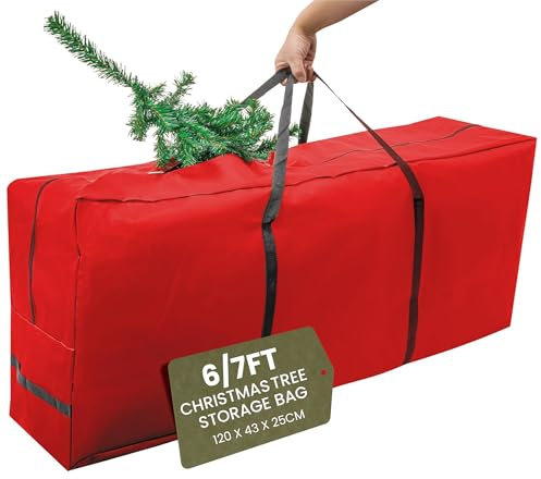 Pelle & Sol Christmas Tree Storage Bag - Fits Up to 7 FT Christmas Tree Bag - Christmas Tree Storage Bag 7ft with Handles - Christmas Decorations, Xmas Tree Storage Bags, Christmas Tree Bag (Red)