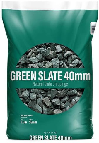 UNIQUE HOME LIVING UHL Decorative Stone Chippings Rock Slate Garden Patio Gravel Aggregates for Driveway Paths Landscape Flower Bed, Natural Stone Pebbles for Plant Pots Vases, GREEN SLATE 20-40mm