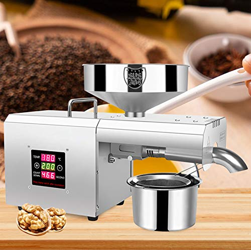 300W Ölpresse Maschine Öl Edelstahl Heim-Ölpresse,Automatische Ölpresse Maschine Kalt-/Heißölpresse aus Edelstahl für Erdnuss Sojabohnen Raps Nussölpressmaschine