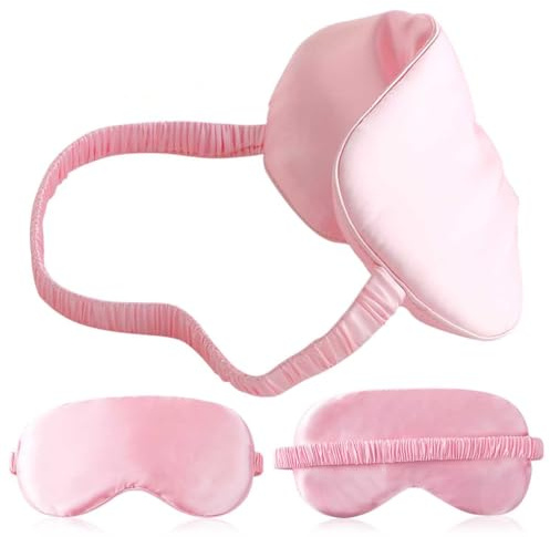 Schlafmaske aus Seide, WASAGA 2 Pack Nachgeahmte Seidenaugenmaske mit ultraweichem Komfort für Männer Frauen und Kinder zum Reisen Heimgebrauch, dehnbarer Riemen Augenklappe Augenabdeckung (Rosa)
