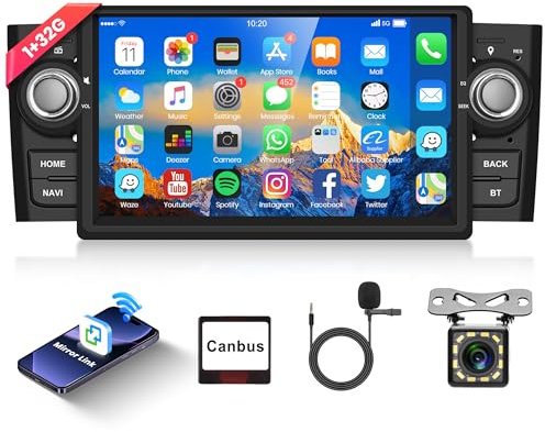 1G+32G Android 13 Autoradio 2 Din per Fiat Punto 2005-2009/Fiat Linea 2007-2011 con Navi GPS WIFI 7 Pollici Autoradio con Mirror Link Bluetooth FM/RDS Radio EQ/DAB/DVR/OBD/SWC Telecamera Posteriore