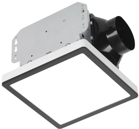 Homewerks 7105-10-MB Bathroom Fan with Light 70-CFM 1.0 Sone Square Ventilation Fan with Dimmable LED Light and Magnetic Trim Ring, Matte Black
