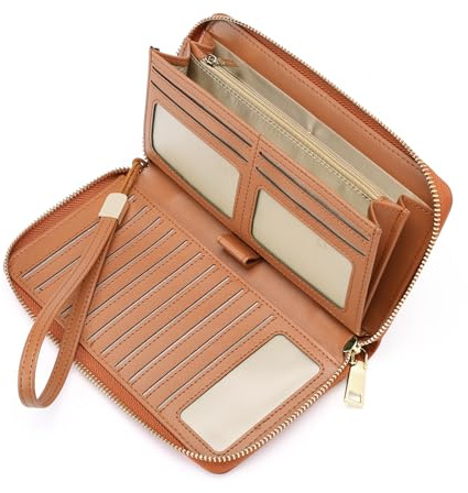 GOIACII Portefeuille Femme Cuir Porte Monnaie Grande RFID Blocage Eclair Longue Portefeuilles Porte-Cartes pour 18 Cartes